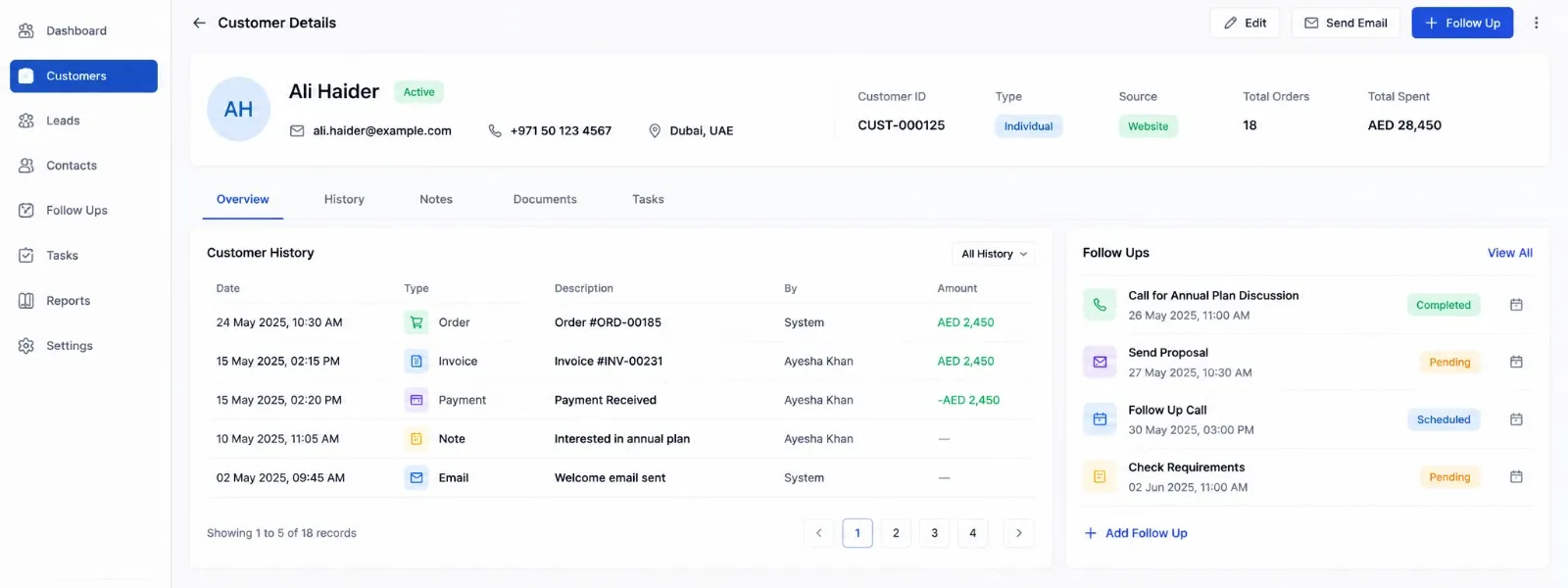 Customers screenshot
