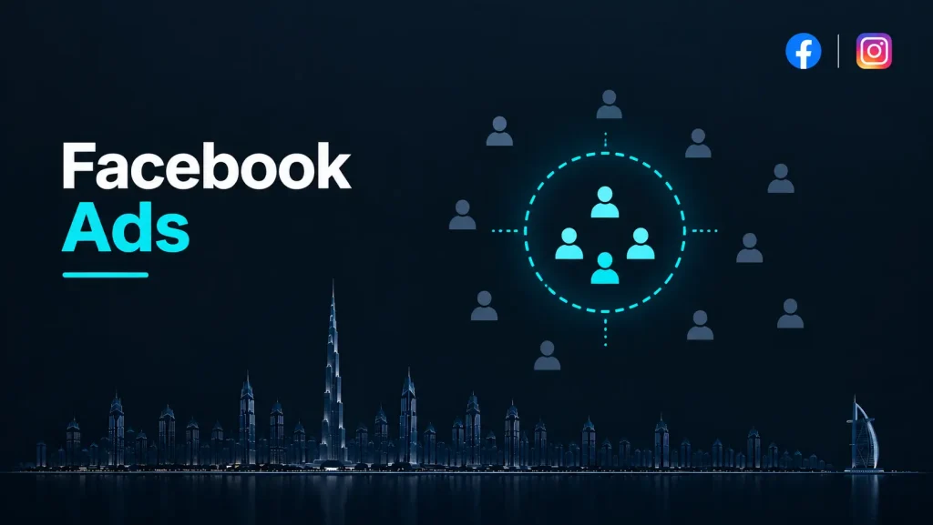 Illustration of Facebook Ads audience targeting showing a defined customer circle for a UAE business