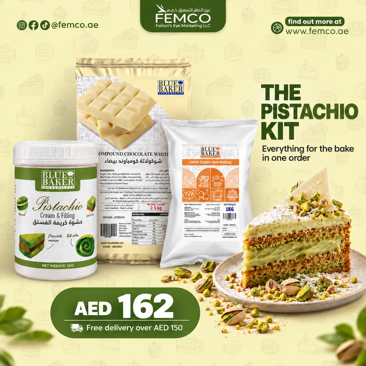 FEMCO pistachio baking kit product campaign creative
